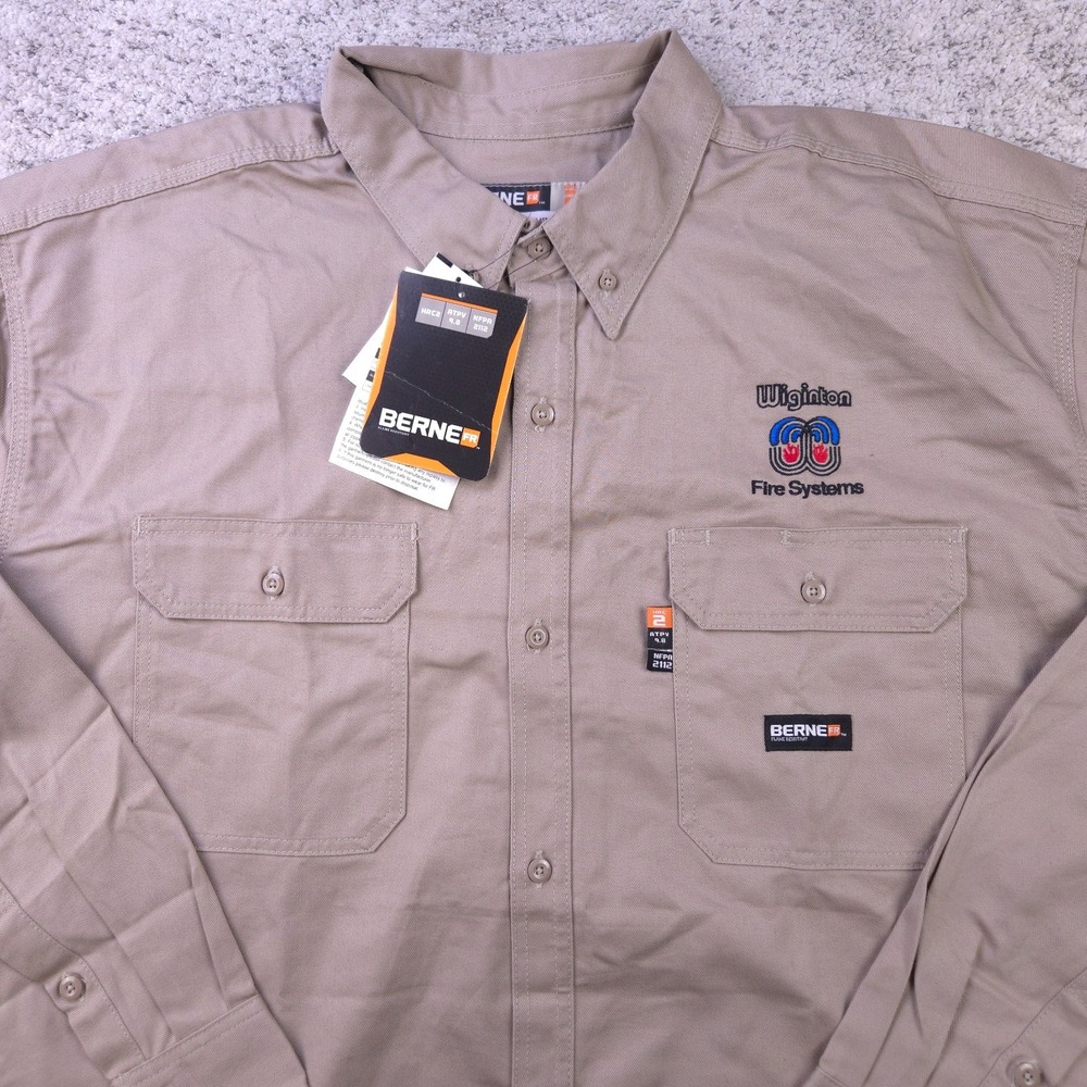 Berne FR Shirt Mens 3XLT 3XL Tall Button HRC2 Flame Resistant Khaki FRSH10 New